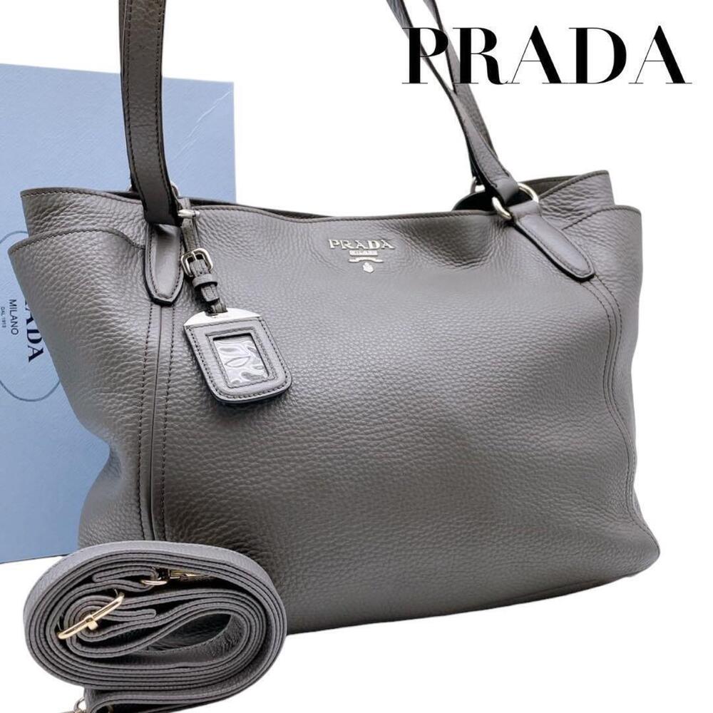 Prada Vitello Daino Grey Leather Tote Bag